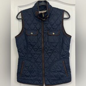 Banana Republic Women’s  Navy Quilted Vest with Brown Suede like trim Me…